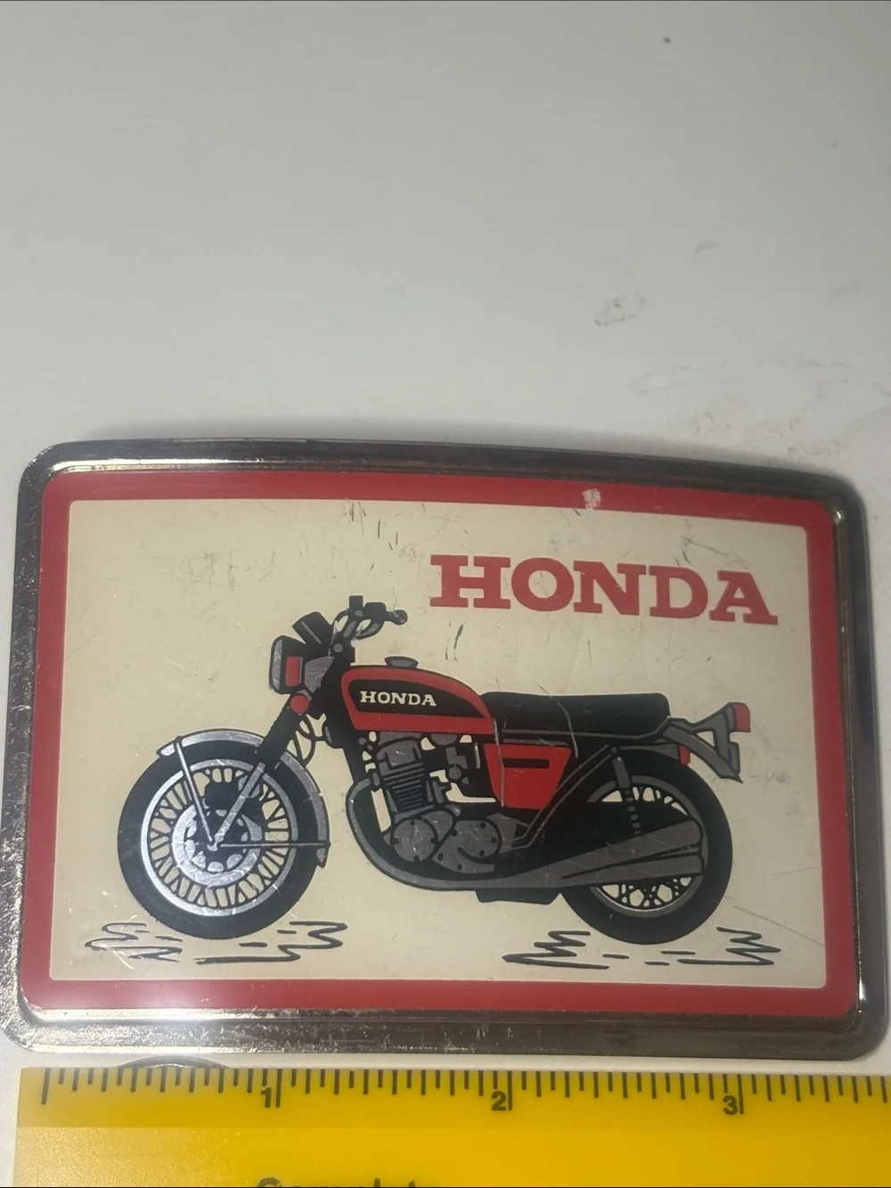Honda - Red Motorcycle Belt buckle 4x2.5 in - some wear